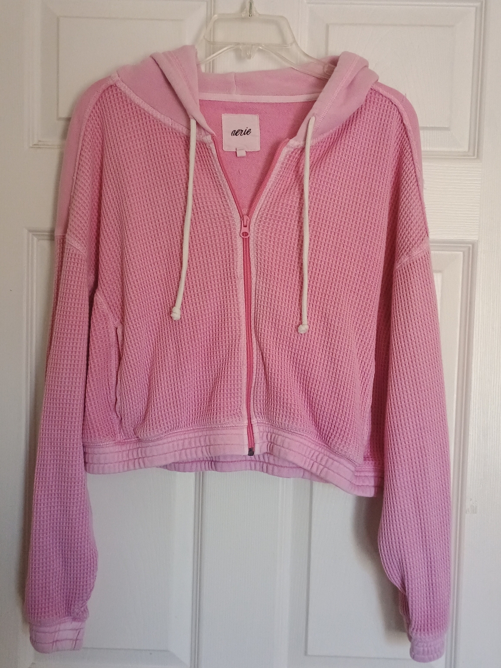 aerie Light Pink Waffle-Knit Zip Hoodie